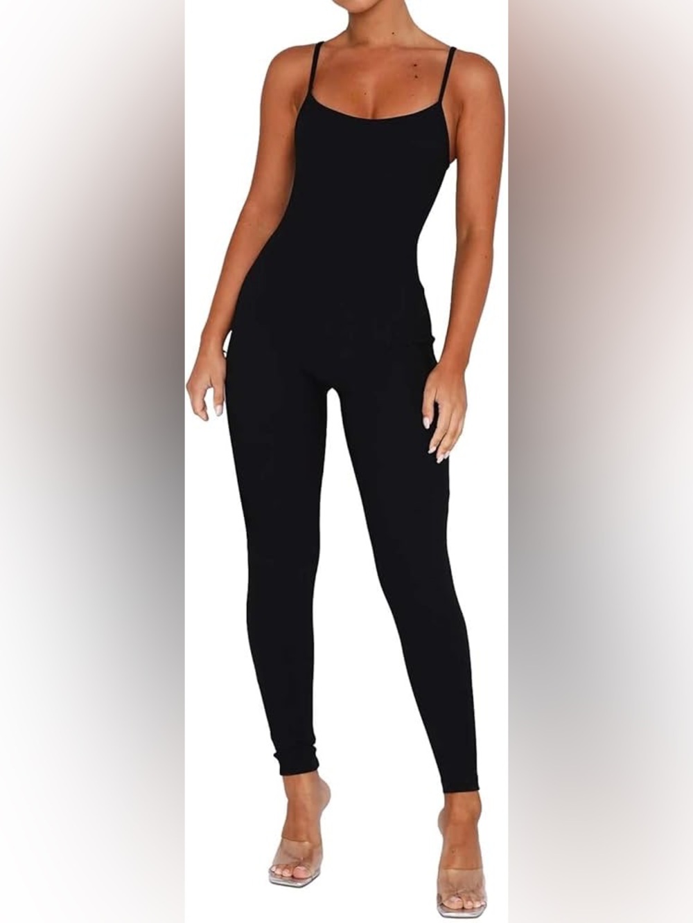 Black Slim Fit Spaghetti-Strap Jumpsuit